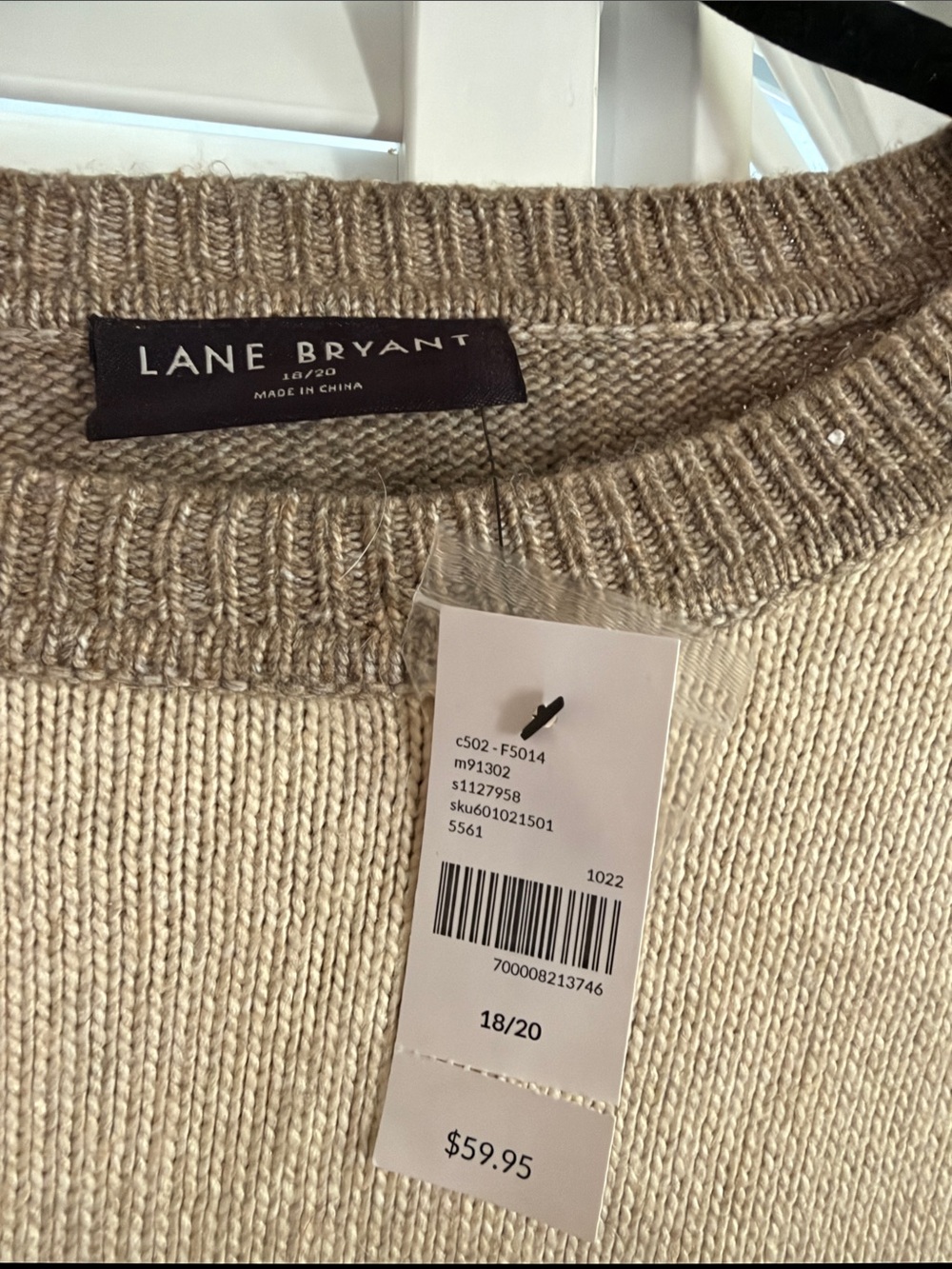Lane Bryant Two-Tone Crewneck Sweater in Cream and Gray-Green - Picture 2 of 4